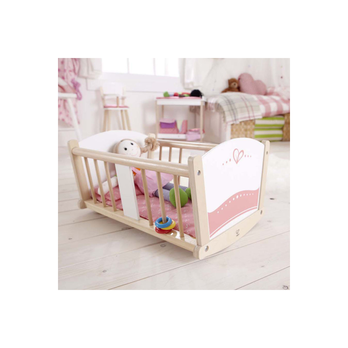 Hape Babydoll Wooden Rock-a-Bye Cradle with Accessories^